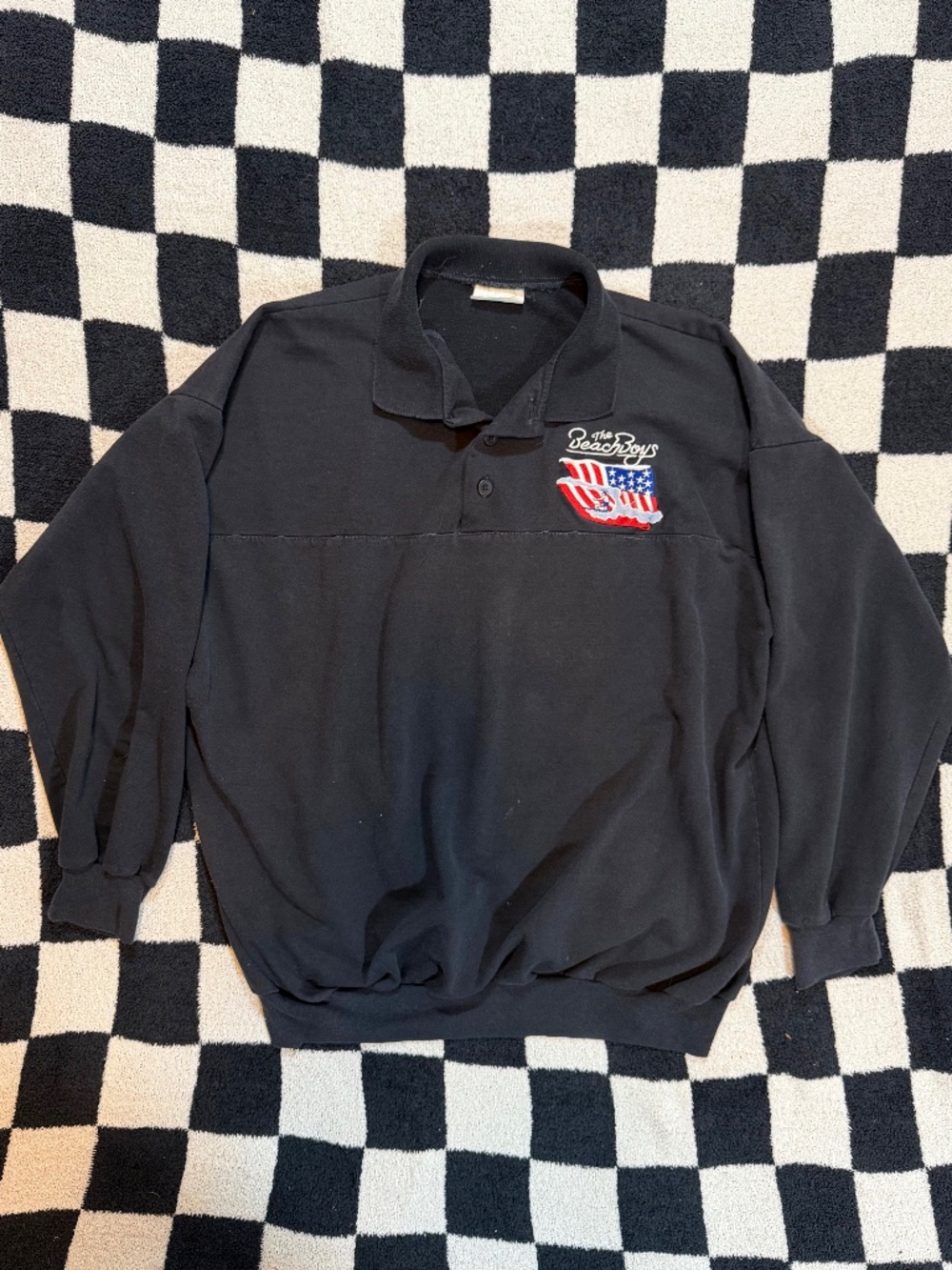 vintage 90s beach boys embroidered polo long sleeve size xl